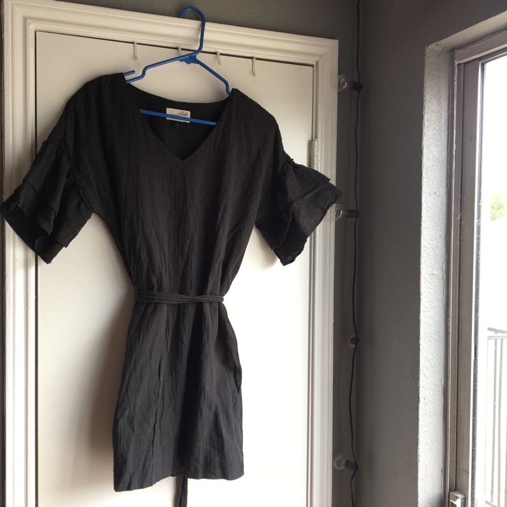 Belted Ruffle Sleeve Mini Dress